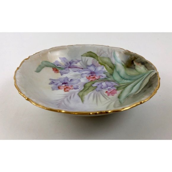 Limoges Bowl T & V France Depose Handpainted Flowers Scalloped Edge Gold Trim - Picture 5 of 8